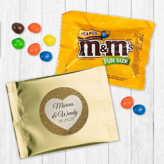 Personalized Wedding Sparlking Heart Peanut M&Ms Favor Bag