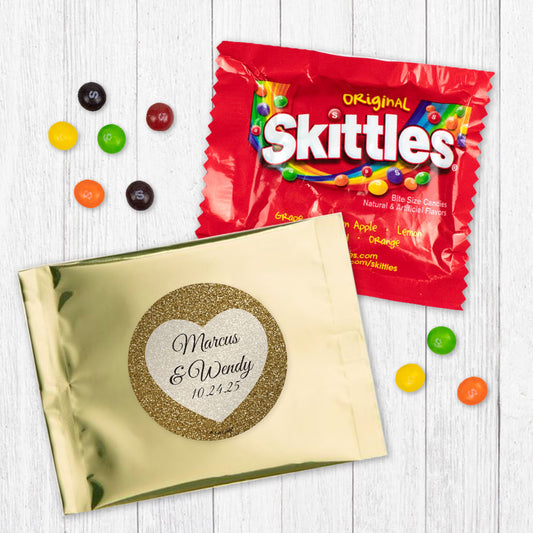 Personalized Wedding Sparlking Heart Skittles Favor Bag