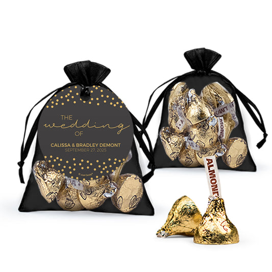 Personalized Wedding Golden Hershey's Kisses Organza Bag with Gift Tag