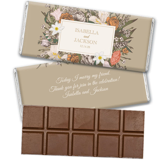 Floral Wedding Favor Personalized Belgian Chocolate Bar