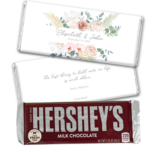 Personalized White Botanical Wedding Favor Hershey's Milk Chocolate Bar