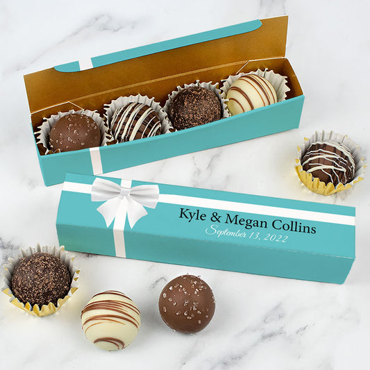 Personalized Truffle Box Wedding Favors Teal - 4 pcs