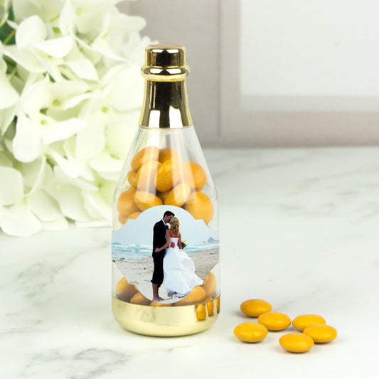 Personalized Wedding Photo Champagne Bottle with Just Candy Chocolate Minis