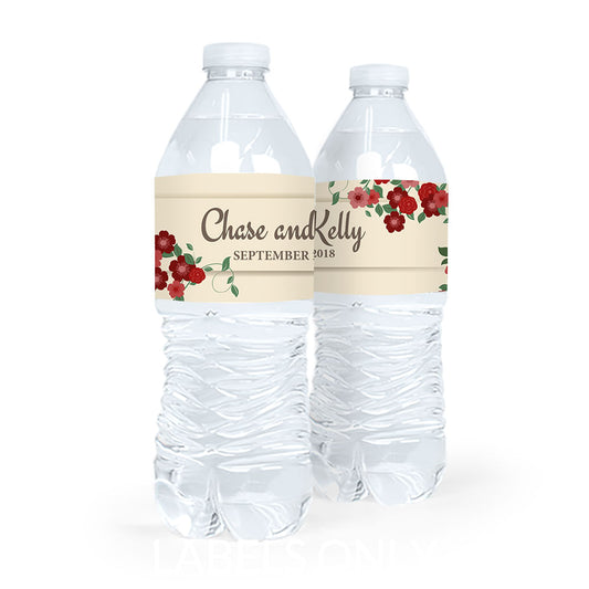 Personalized Wedding Boho Flowers Water Bottle Sticker Labels (5 Labels)