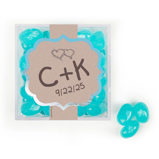 Personalized Wedding Hearts in the Sand JUST CANDY® favor cube with Jelly Belly Jelly Beans