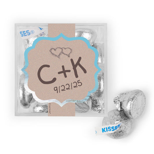 Personalized Wedding Hearts in the Sand JUST CANDY® favor cube with Hershey's Kisses