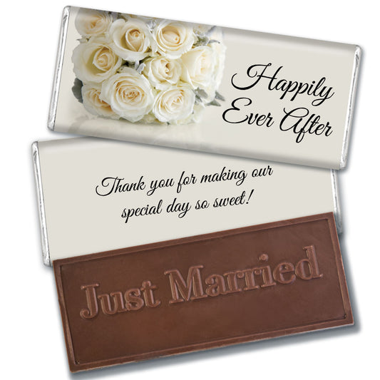 Wedding White Roses Bouquet Embossed Chocolate Bar