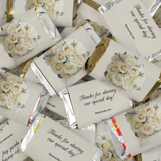 Wedding Candy - White Roses Bouquet Wrapped Hershey's Miniatures