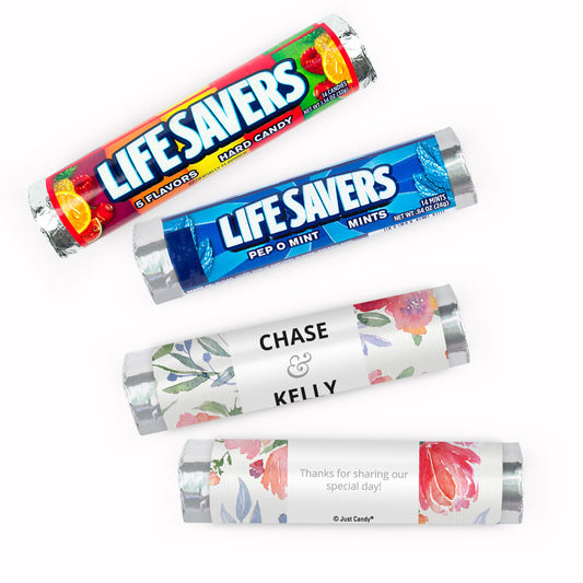 Personalized Wedding Watercolor Flower Lifesavers Rolls (20 Rolls)