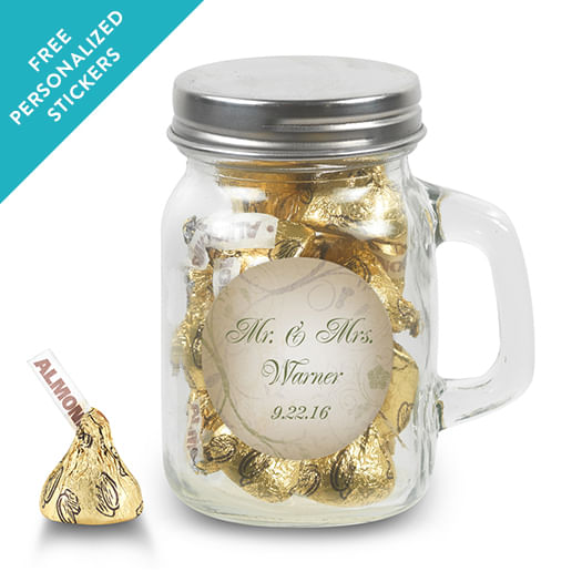 Wedding Favor Personalized Mini Mason Mug Monogram and Leaves (12 Pack)