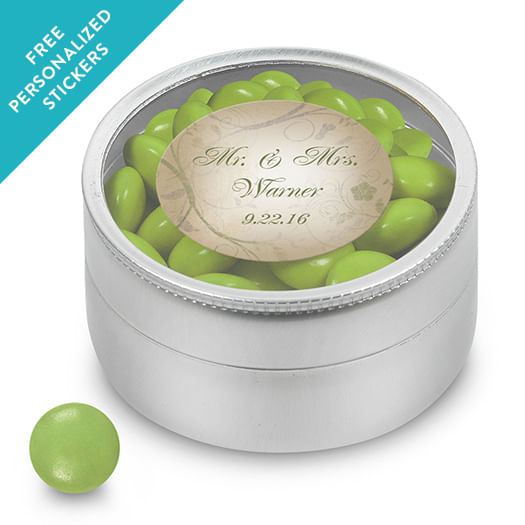 Wedding Favor Personalized Small Round Tin Monogram and Leaves (25 Pack)