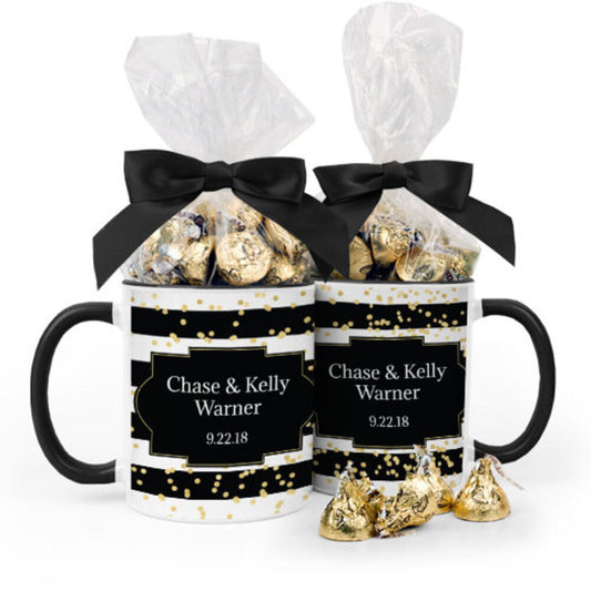 Personalized Wedding Bold Stripes 11oz Mug with Hershey's Kisses