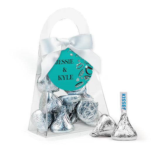 Personalized Engagement Diamond Bling Favor Purse with Hershey's Kisses and Bow with Gift Tag