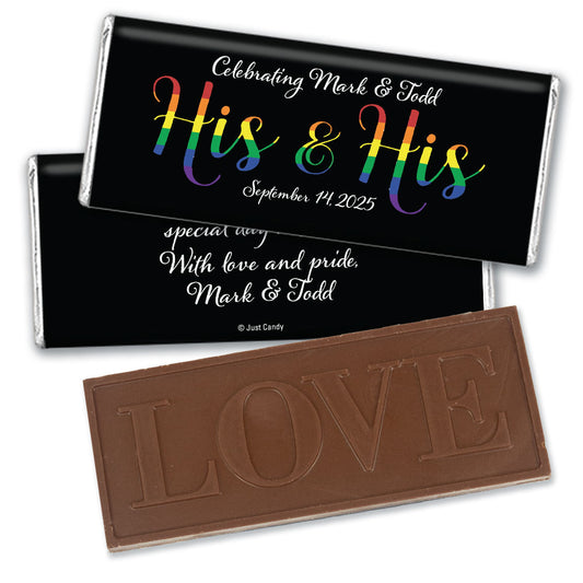 Personalized Gay Wedding His & His Rainbow Embossed Chocolate Bar