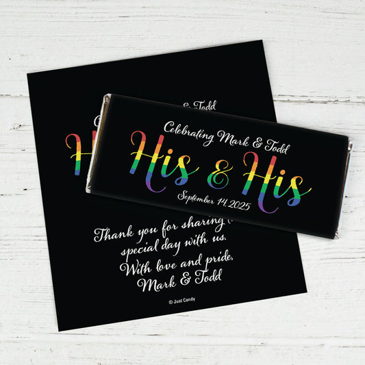 Personalized Gay Wedding His & His Rainbow Chocolate Bar Wrappers Only