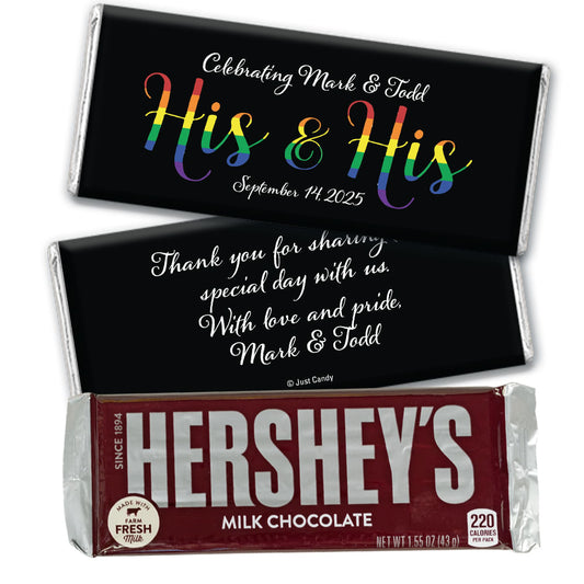 Personalized Gay Wedding His & His Rainbow Hershey's Milk Chocolate Bar & Wrapper