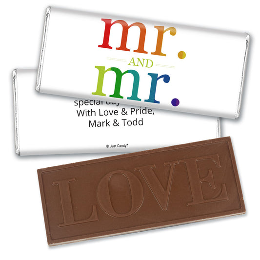 Personalized Gay Wedding Mr. & Mr. Rainbow Embossed Chocolate Bar