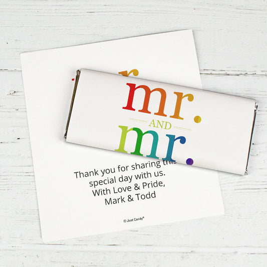 Personalized Gay Wedding Mr. & Mr. Rainbow Chocolate Bar Wrappers Only