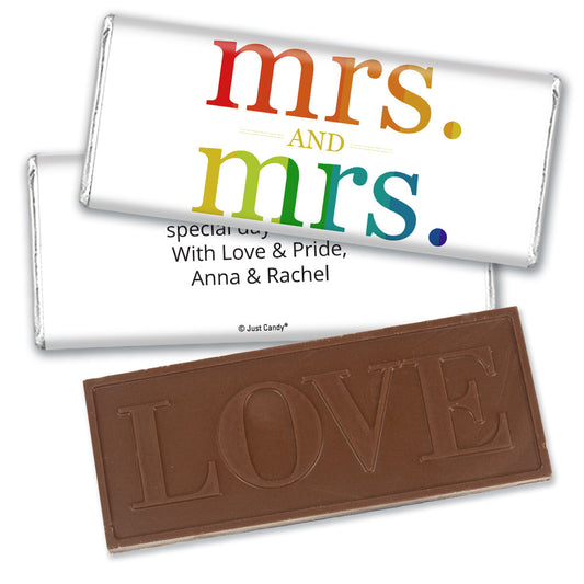 Personalized Lesbian Wedding Mrs. & Mrs. Rainbow Embossed Chocolate Bar