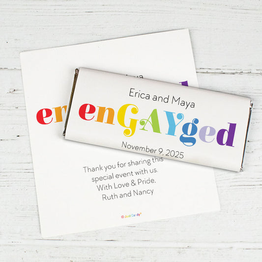 Personalized LGBT Wedding We're enGAYged Chocolate Bar Wrappers Only