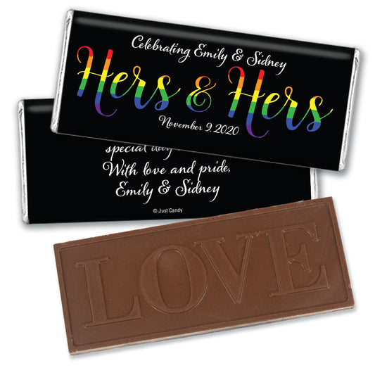 Personalized Lesbian Wedding Hers & Hers Rainbow Embossed Chocolate Bar