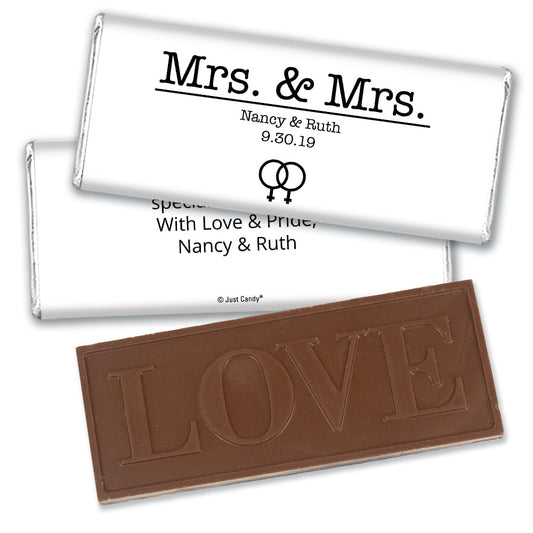 Personalized Lesbian Wedding Mrs. & Mrs. Embossed Chocolate Bar