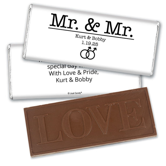 Personalized Gay Wedding Mr. & Mr. Embossed Chocolate Bar