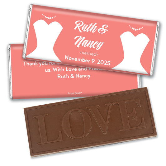 Personalized Lesbian Wedding Bride & Bride Embossed Chocolate Bar