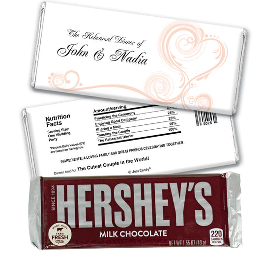 Rehearsal Dinner Personalized Hershey's Milk Chocolate Bar Swirled Hearts