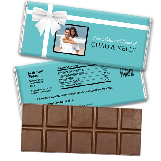 Wedding Rehearsal Dinner Personalized Belgian Chocolate Bar Tiffany Style Bow