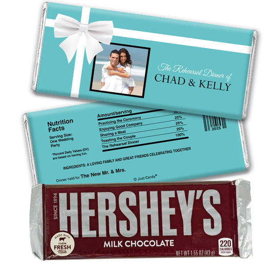 Wedding Rehearsal Dinner Personalized Hershey's Milk Chocolate Bar Tiffany Style Bow