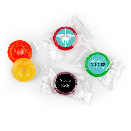 Rehearsal Dinner Stickers Little Blue Box Personalized LifeSavers 5 Flavor Hard Candy (300 Pack)