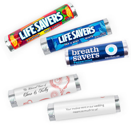 Personalized Rehearsal Dinner Swirled Hearts Lifesavers Rolls (20 Rolls)