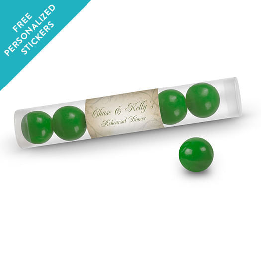 Rehearsal Dinner Personalized Gumball TubeMonogram Leaves Swirls (12 Pack)