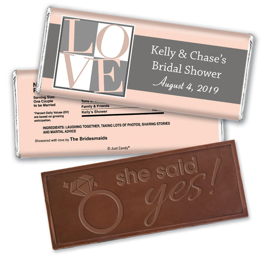 Bridal Shower Favor Personalized Embossed Chocolate Bar Pop Art Square Love