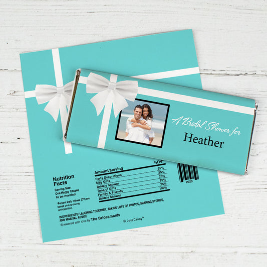 Bridal Shower Favor Personalized Chocolate Bar Wrappers Tiffany Style Bow