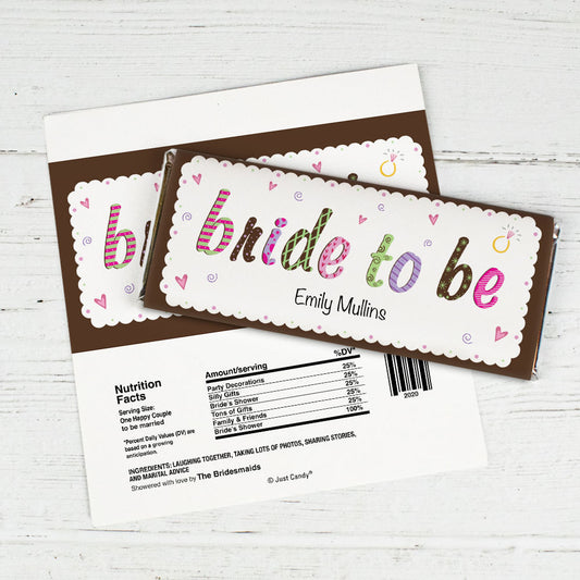 Bridal Shower Favor Personalized Chocolate Bar Wrappers Colored Bride to Be