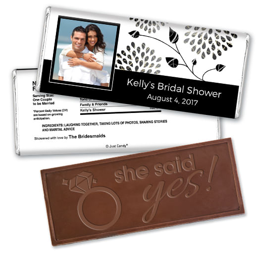 Bridal Shower Favor Personalized Embossed Chocolate Bar Leaves with Photo