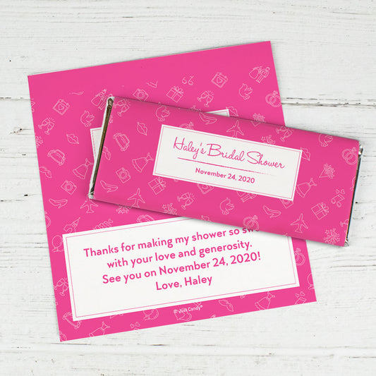 Bridal Shower Favors Personalized Pink Wedding Symbols Chocolate Bar Wrappers