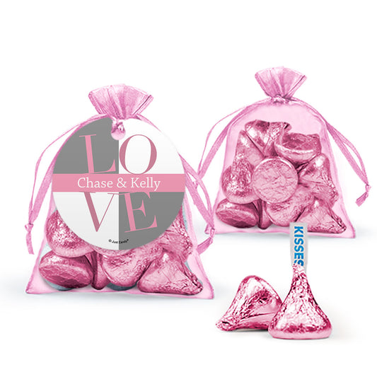 Personalized Bridal Shower Pop Art Square Love Hershey's Kisses Organza Bag with Gift Tag