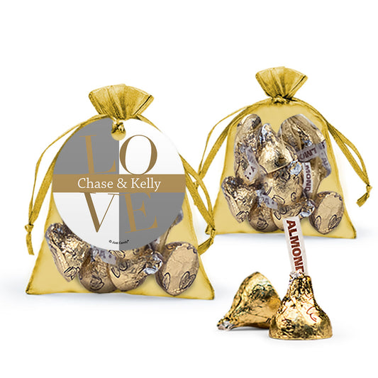 Personalized Bridal Shower Pop Art Square Love Hershey's Kisses Organza Bag with Gift Tag