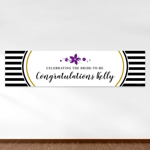 Personalized Stripes & Flowers Bridal Shower 5 Ft. Banner