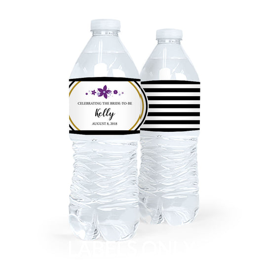 Personalized Bridal Shower Floral Stripes Water Bottle Labels (5 Labels)