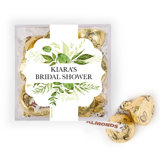 Personalized Bridal Shower Botancial Greenery JUST CANDY® favor cube with Hershey's Kisses