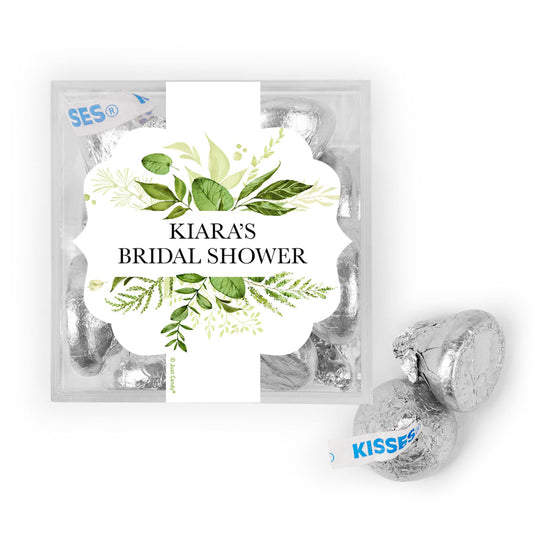 Personalized Bridal Shower Botancial Greenery JUST CANDY® favor cube with Hershey's Kisses