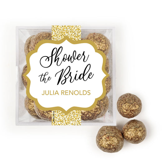 Personalized Bridal Shower Shower the Bride in Glitter JUST CANDY� favor cube with Prosecco Cordials