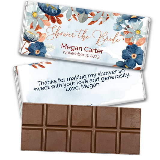 Personalized Blue Floral Shower The Bride Belgian Chocolate Bar