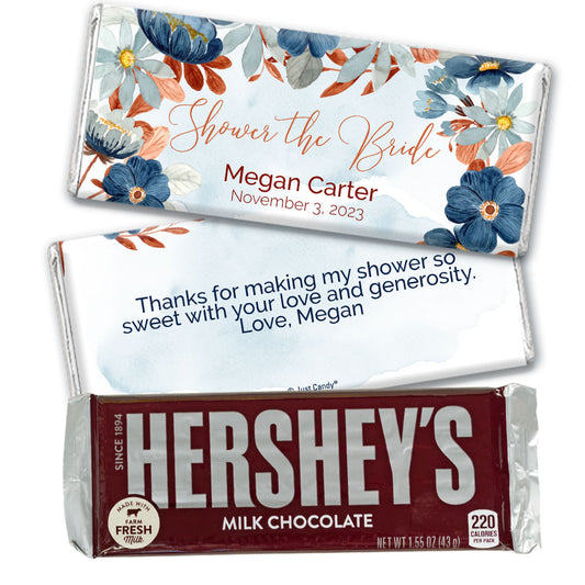 Personalized Blue Floral Shower The Bride Hershey's Milk Chocolate Bar