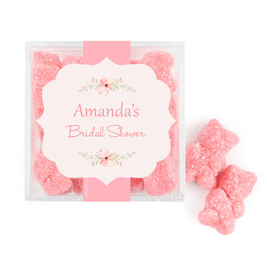 Personalized Bridal Shower Pink Pastel Floral JUST CANDY� favor cube with Sugar Sanded Gummy Bears