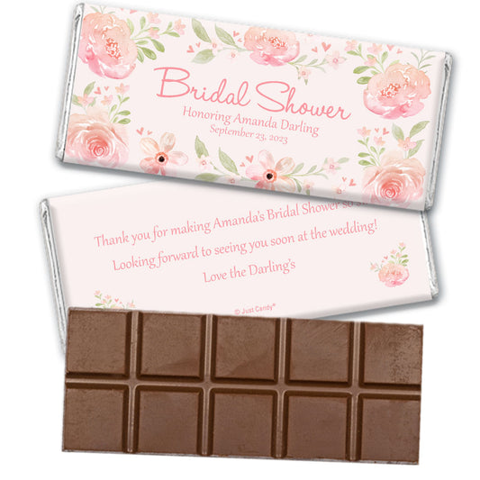 Personalized Pastel Pink Flowers Bridal Shower Belgian Chocolate Bar